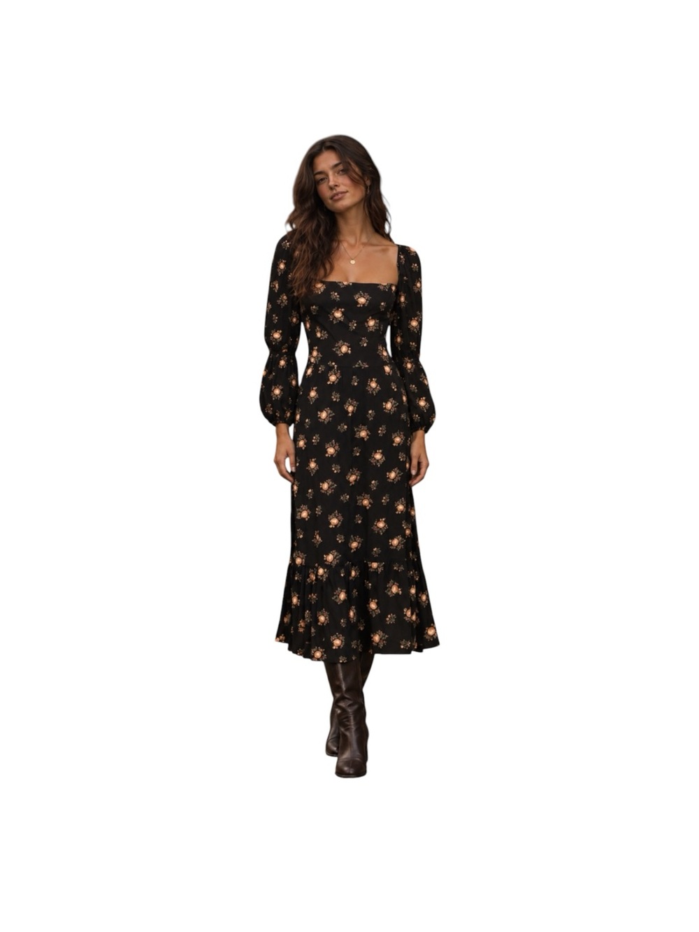 Reformation Mica Midi Dress Womens 12 Black Floral Whimsigoth Practical Magic